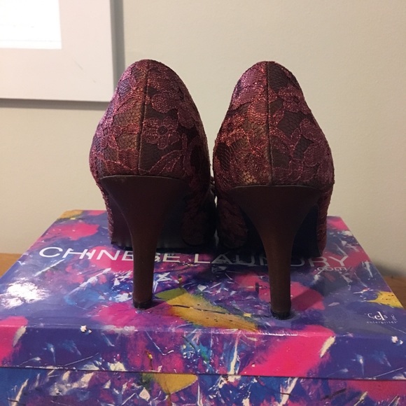 Chinese Laundry brown lace peep toe pumps - Picture 4 of 7